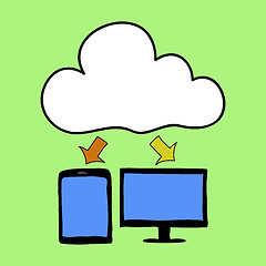 Image showing Cartoon style cloud computing