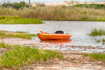 Image showing orange kayak on pamlino sound beach 