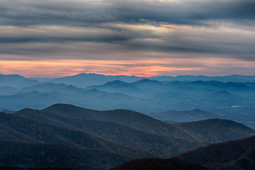 Image showing Blue Ridge Parkway National Park Sunset Scenic Mountains 