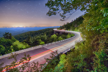 Image showing linn cove viaduct in blue ridge mountains at night