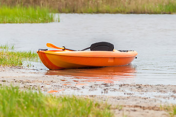Image showing orange kayak on pamlino sound beach 
