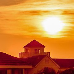 Image showing buildings silhouettes at sunrise on cape hatteras natinal seasho