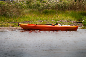 Image showing orange kayak on pamlino sound beach 