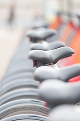 Image showing Bicycles on the street in city downtown