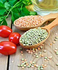 Image showing Lentils red and green with tomato and parsley