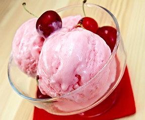 Image showing Ice cream cherry with berries on board