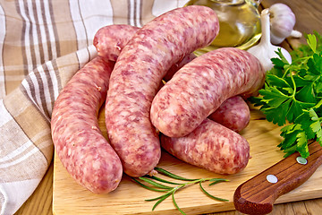 Image showing Sausages pork on board