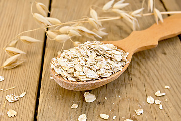 Image showing Flakes oat in spoon on board