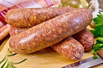 Image showing Sausages beef on a board