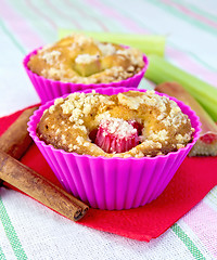 Image showing Cupcakes with rhubarb on a napkin