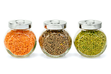 Image showing Lentil different in glass jars