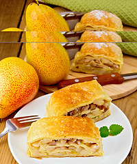 Image showing Strudel with pears on board