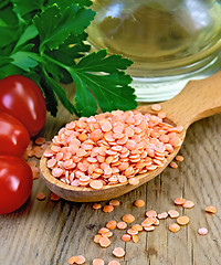 Image showing Lentils red with tomato on the board