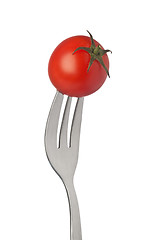 Image showing Cherry tomato on a fork
