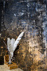 Image showing Quill and Inkwell on grunge background