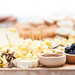 Image showing Cheese Plate with Dried Fruit and Honey 