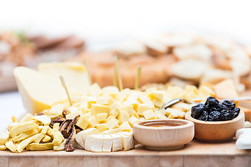 Image showing Cheese Plate with Dried Fruit and Honey 