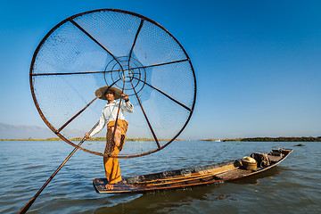 Image showing Burmese fisherman at Inle lake, Myanmar