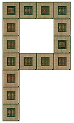 Image showing letter P  made of old and dirty microprocessors