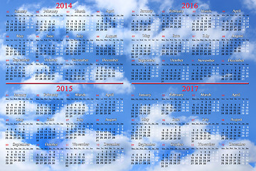Image showing calendar for 2014 - 2017 years on the background of blue sky