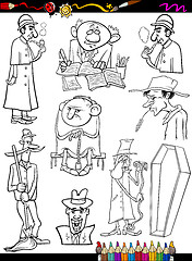 Image showing retro people set cartoon coloring page