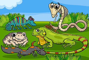 Image showing reptiles and amphibians group cartoon