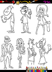 Image showing people set cartoon coloring page