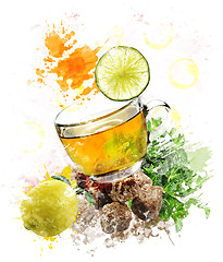 Image showing Watercolor Image Of Green Tea