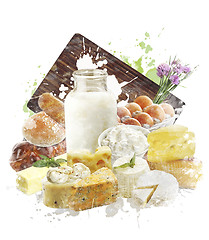 Image showing Watercolor Image Of Dairy Products