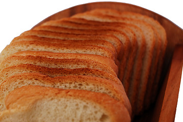 Image showing toast bread in wooden bowl closeup