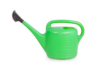 Image showing Old green garden watering can isolated