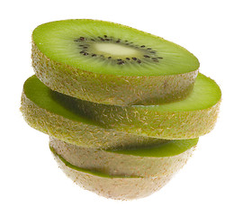 Image showing Stack of sliced kiwi fruit

