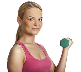Image showing Young Woman with Dumbbell
