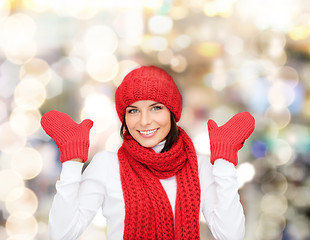 Image showing smiling young woman in winter clothes