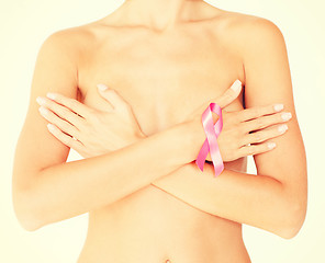 Image showing naked woman with breast cancer awareness ribbon