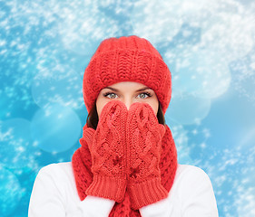 Image showing smiling young woman in winter clothes