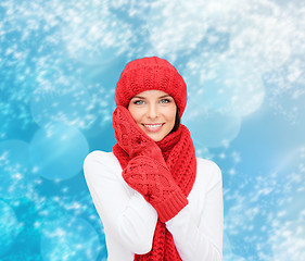 Image showing smiling young woman in winter clothes