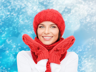 Image showing smiling young woman in winter clothes