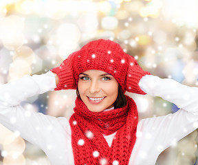 Image showing smiling young woman in winter clothes