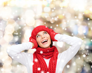 Image showing smiling young woman in winter clothes