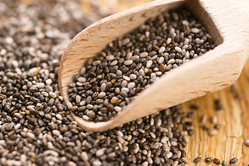 Image showing Nutritious chia seeds on a wooden spoon