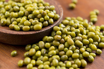 Image showing Mung beans over wooden spoon