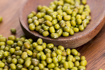 Image showing Mung beans over wooden spoon