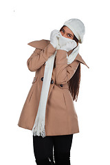 Image showing Woman in outrwear, white scarf and hat