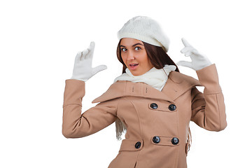 Image showing Woman in outrwear, white scarf and hat