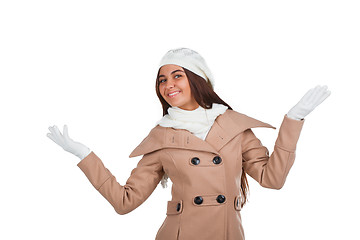 Image showing Woman in outrwear, white scarf and hat