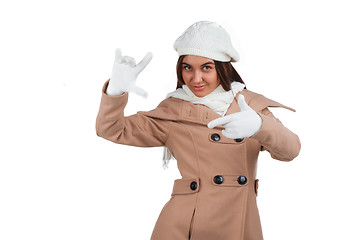 Image showing Woman in outrwear, white scarf and hat