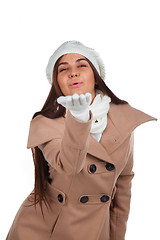 Image showing Woman in outrwear, white scarf and hat