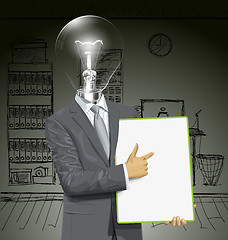 Image showing Vector Lamp Head Businessman With Empty Write Board