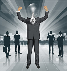 Image showing Vector Lamp Head Businessman With Hands Up